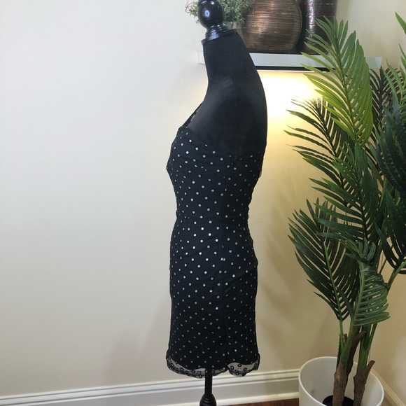 Boohoo Nights Polka Dot One Shoulder Cocktail Dress Silver Black 6 - Picture 6 of 8